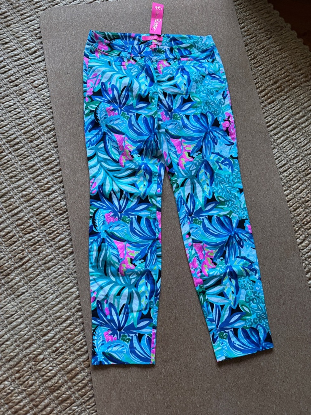 Lilly Pulitzer Blue, Teal & Pink Tropical Kelly skinny ankle pants - Picture 2 of 8